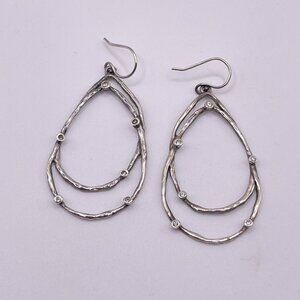 Silpada Sterling Silver Open Teardrop Earrings With Cubic Zirconia Accents 2.25"